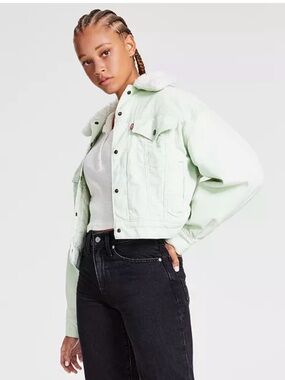 Levi's Mint Green Sherpa-Lined Cropped Trucker Jacket